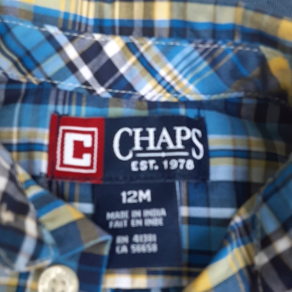 Size 12 months baby boys plaid Chaps long sleeve shirt - Picture 5 of 9